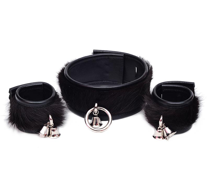luxury cow fur collar cuffs set bon089 1