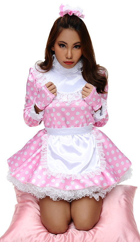 satin ruffle maid polka dots pretty pink 05